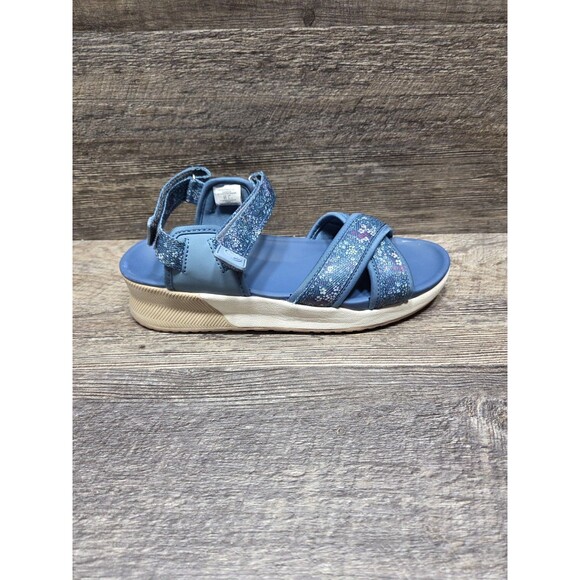 Lands End Sandals Womens 7B Strappy Wedge Comfort Blue Flowers Hook&Loop - Picture 6 of 9